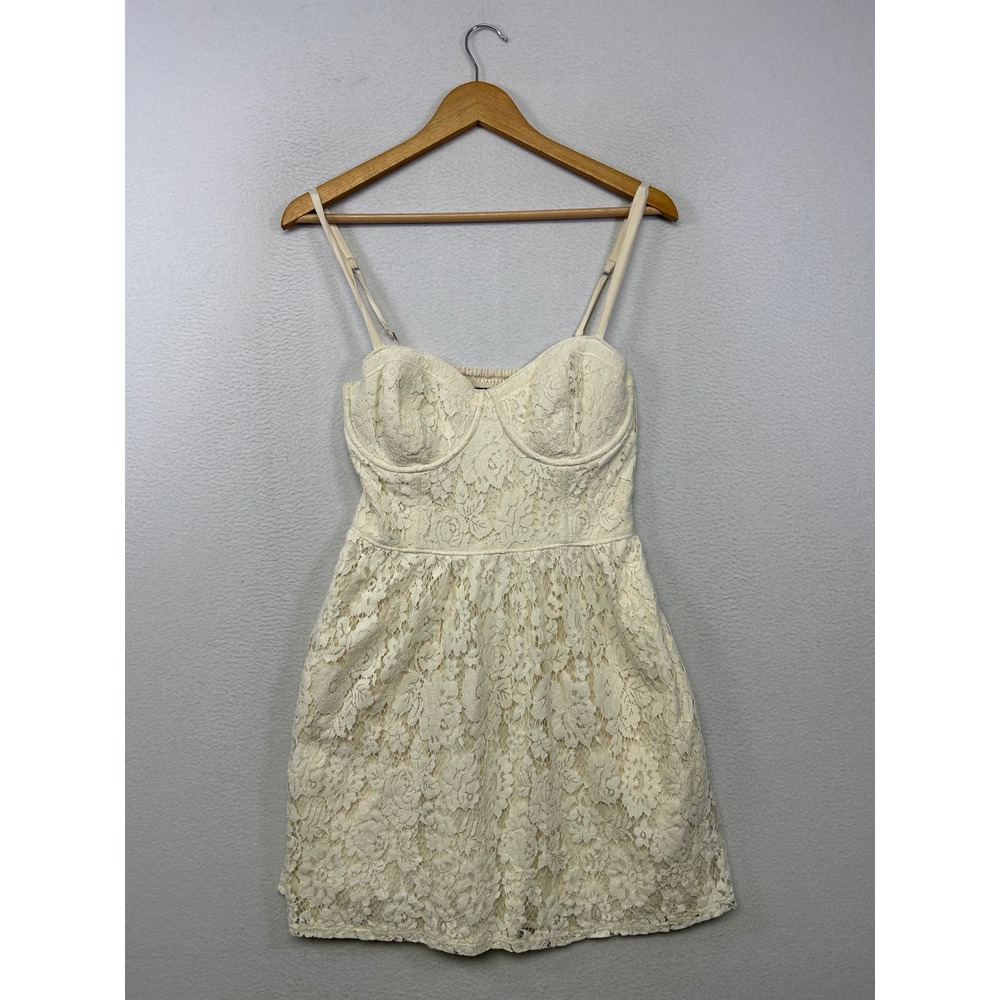 Coquette Abercrombie & Fitch Women M Cream Floral Lace Bustier Mini Dress Pocket